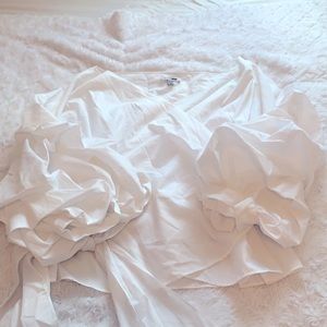 Voluminous Sleeves Crisp White Wrap Top